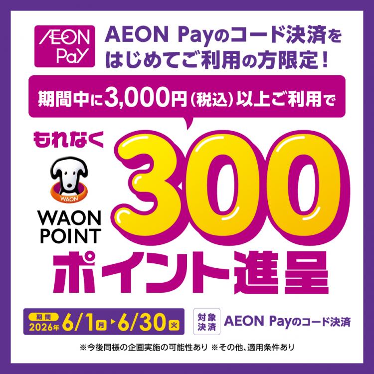 【横浜ワールドポーターズ】AEON Pay初回利用で300WAON POINT進呈キャンペーン